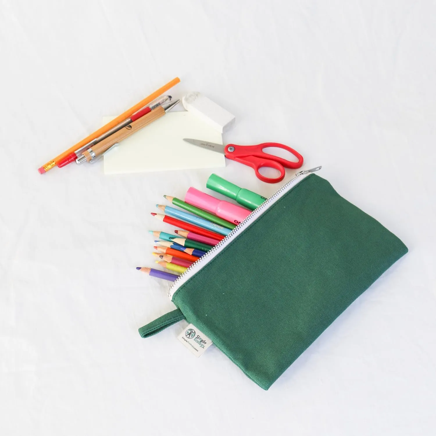 Organic Cotton Canvas Zipper Toiletry, Cosmetic, Travel, Pencil Pouch - Blue