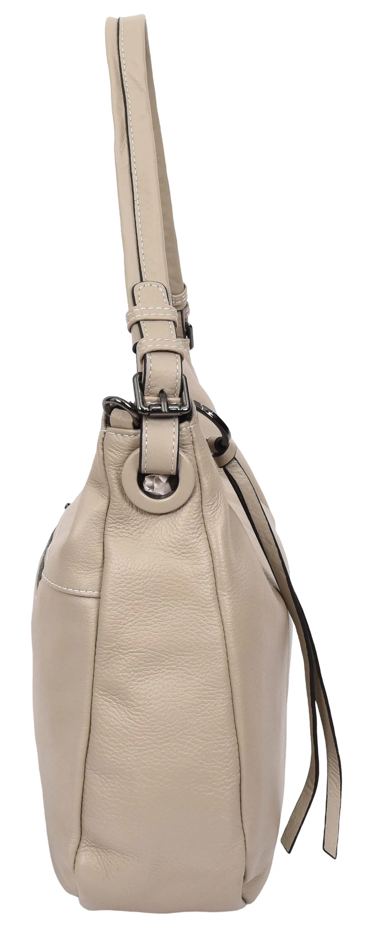 Ottawa Women's Genuine Leather Hobo Style Shoulder Handbag Taupe
