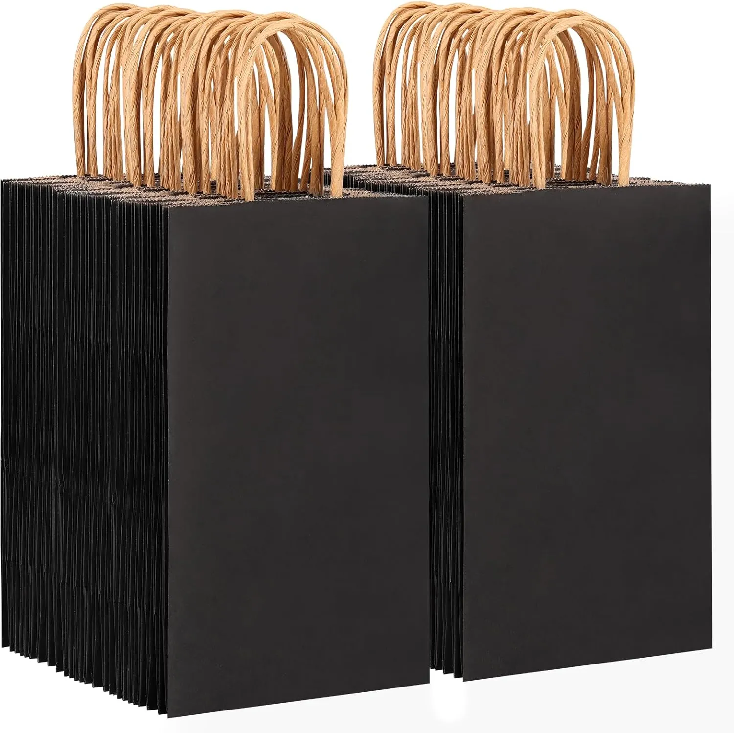 OUTUXED 150pcs Black Paper Bags with Handles, 5.25x3.2x8 Inches Small Gift Bags Bulk for Shopping, Birthday, Wedding, Merchandise and Business Party