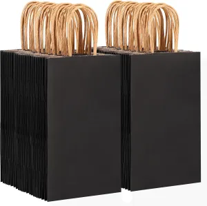 OUTUXED 150pcs Black Paper Bags with Handles, 5.25x3.2x8 Inches Small Gift Bags Bulk for Shopping, Birthday, Wedding, Merchandise and Business Party