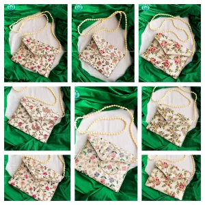 Pack of 3 Random colour-Handmade colourful fabric ladies bags 8.5 in x 6 in - best return gift option for women