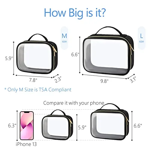 PACKISM Floral Texture Lace TSA Approved Toiletry Bag - 180° Opening Clear Makeup Bags in 2 Size, Clear Toiletry Bags with Handle, 0.5 mm Thick Non-deformable No Smell, Purple