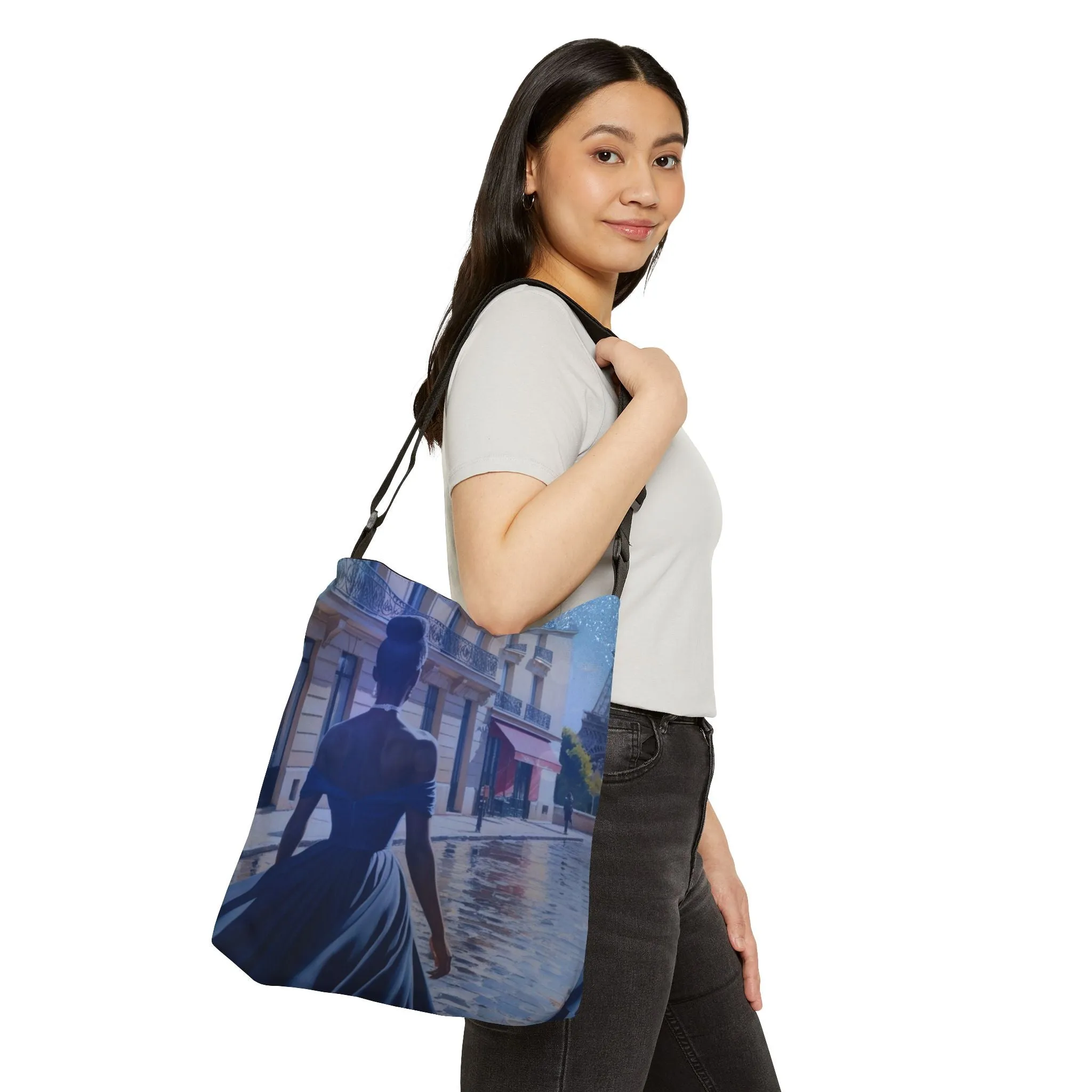 Parisian Stroll (Blue Gown) Adjustable Tote Bag (AOP)