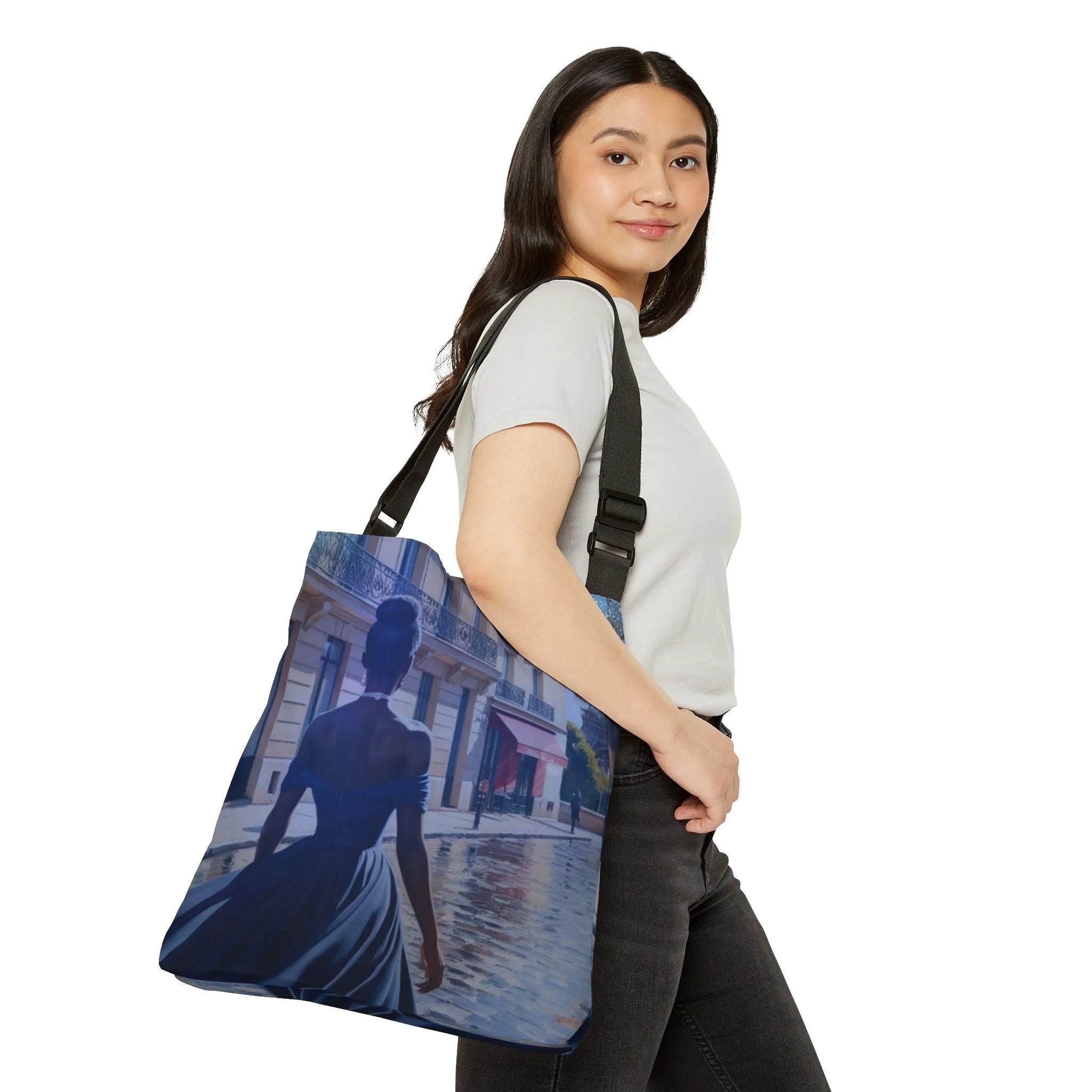 Parisian Stroll (Blue Gown) Adjustable Tote Bag (AOP)