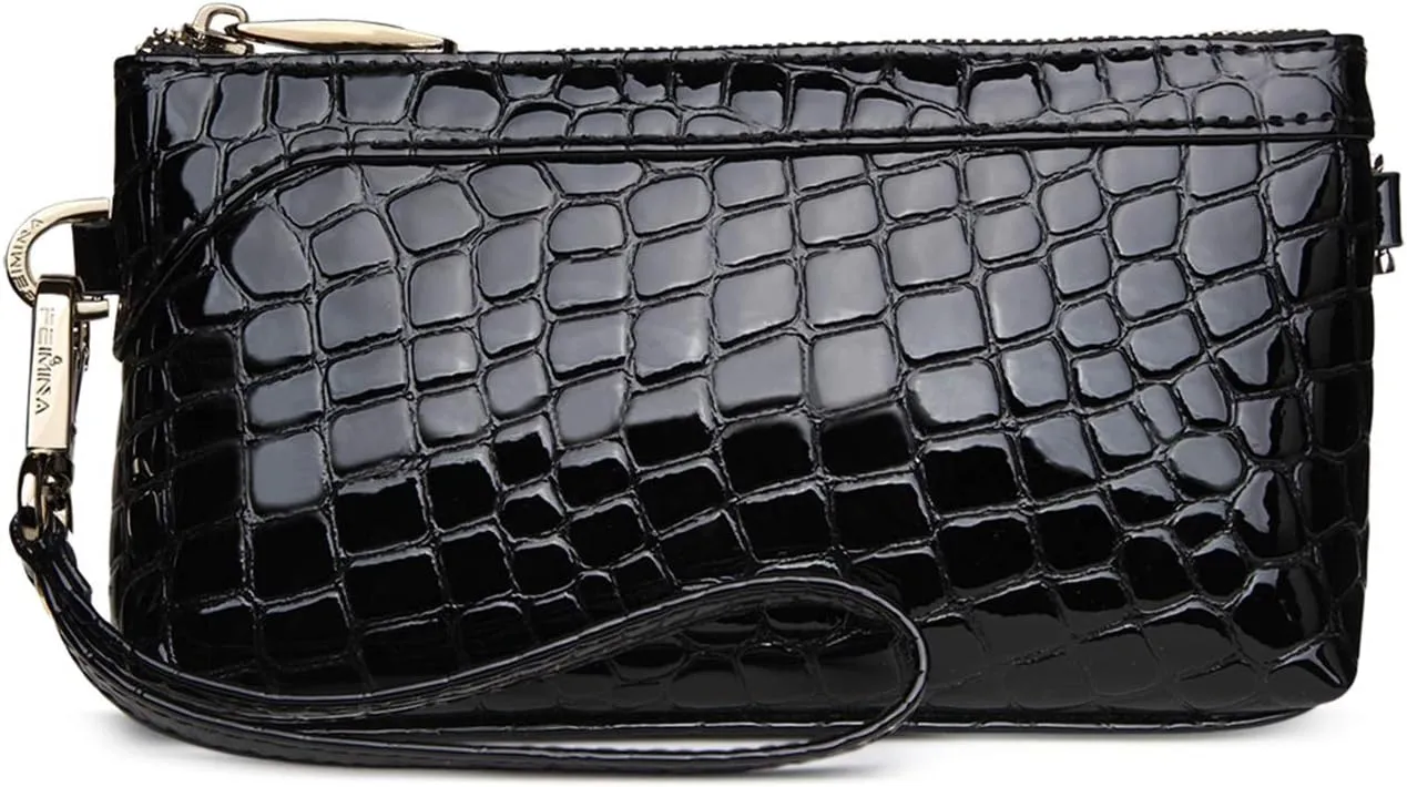 Patent Leather Small Crossbody Bags for Women Wristlet Clutch Purse, Includes Adjustable Shoulder and Wrist Straps