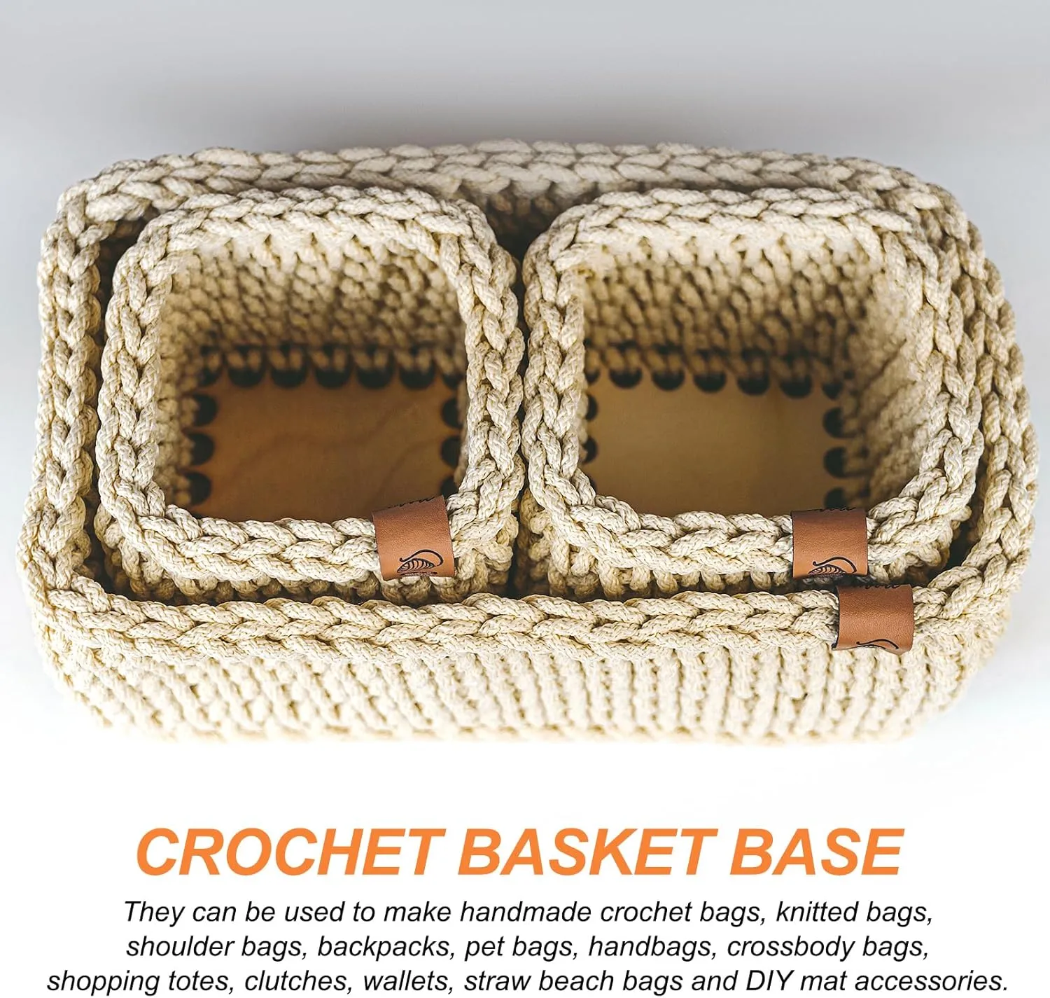 PATIKIL 10 x 10 Inch Crochet Basket Base, 4 Pcs Basket Bottoms Square Wood Base Shaper Bag Making Supplies Weaving Knitting Kit for Crochet Shoulder Bag Handbag Purse Craft