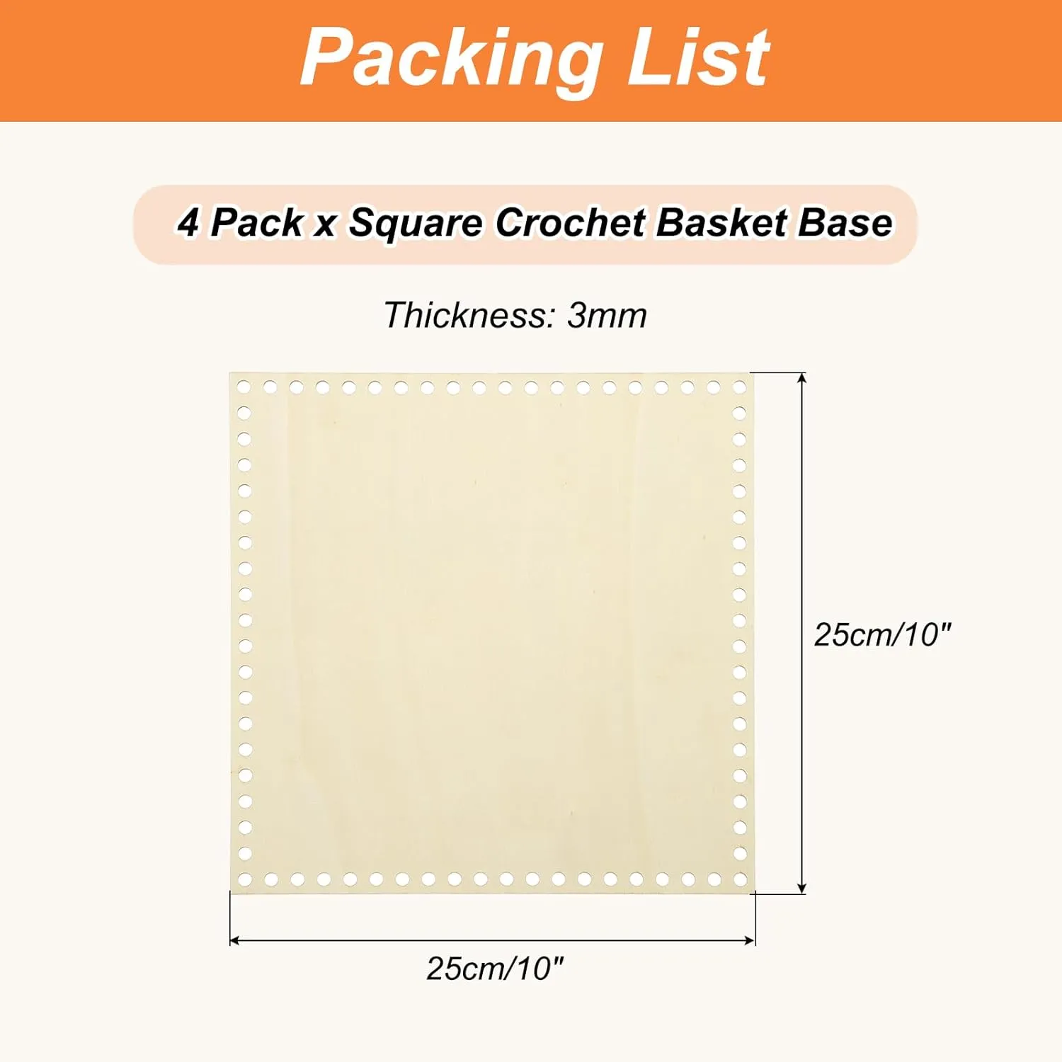 PATIKIL 10 x 10 Inch Crochet Basket Base, 4 Pcs Basket Bottoms Square Wood Base Shaper Bag Making Supplies Weaving Knitting Kit for Crochet Shoulder Bag Handbag Purse Craft