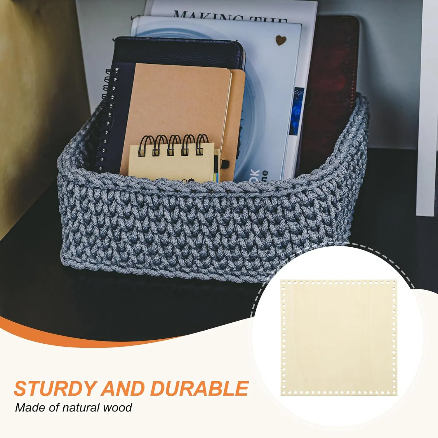 PATIKIL 10 x 10 Inch Crochet Basket Base, 4 Pcs Basket Bottoms Square Wood Base Shaper Bag Making Supplies Weaving Knitting Kit for Crochet Shoulder Bag Handbag Purse Craft