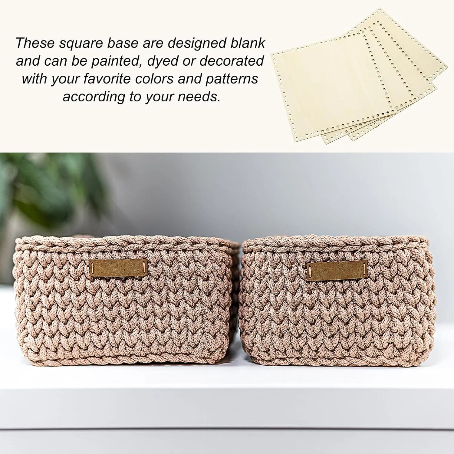 PATIKIL 10 x 10 Inch Crochet Basket Base, 4 Pcs Basket Bottoms Square Wood Base Shaper Bag Making Supplies Weaving Knitting Kit for Crochet Shoulder Bag Handbag Purse Craft