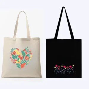 Peach Blossom Women's Cotton Printed Tote Bag With Zipper and Pouch | Pack Of 2 Combo