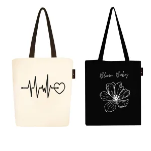 Peach Blossom Women's Cotton Printed Tote Bag With Zipper and Pouch | Pack Of 2 Combo