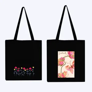 Peach Blossom Women's Cotton Printed Tote Bag With Zipper and Pouch | Pack Of 2 Combo