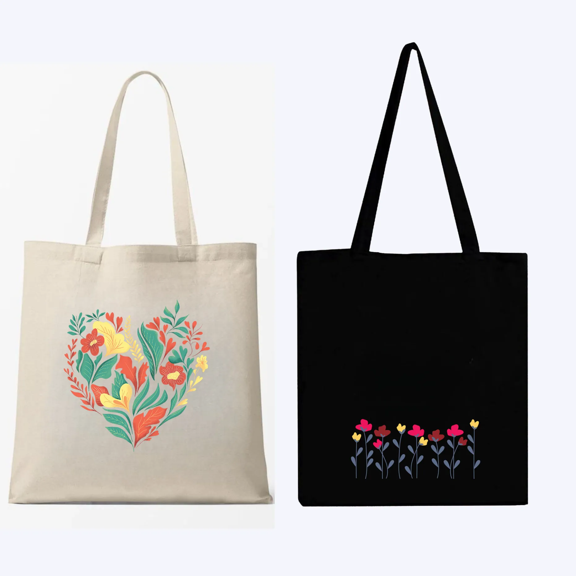 Peach Blossom Women's Cotton Printed Tote Bag With Zipper and Pouch | Pack Of 2 Combo