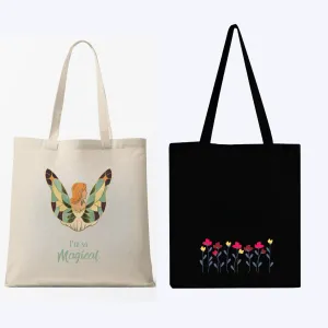 Peach Blossom Women's Cotton Printed Tote Bag With Zipper and Pouch | Pack Of 2 Combo