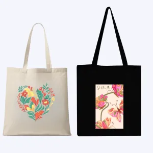 Peach Blossom Women's Cotton Printed Tote Bag With Zipper and Pouch | Pack Of 2 Combo