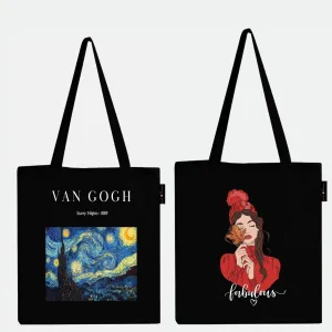 Peach Blossom Women's Cotton Printed Tote Bag With Zipper and Pouch | Pack Of 2 Combo