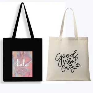 Peach Blossom Women's Cotton Printed Tote Bag With Zipper and Pouch | Pack Of 2 Combo