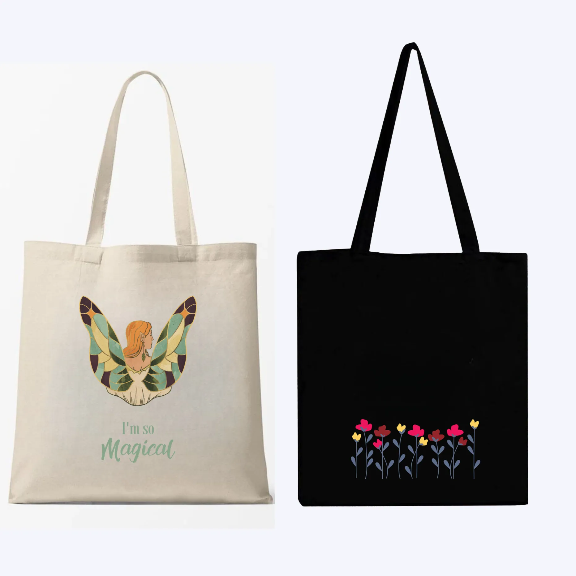 Peach Blossom Women's Cotton Printed Tote Bag With Zipper and Pouch | Pack Of 2 Combo