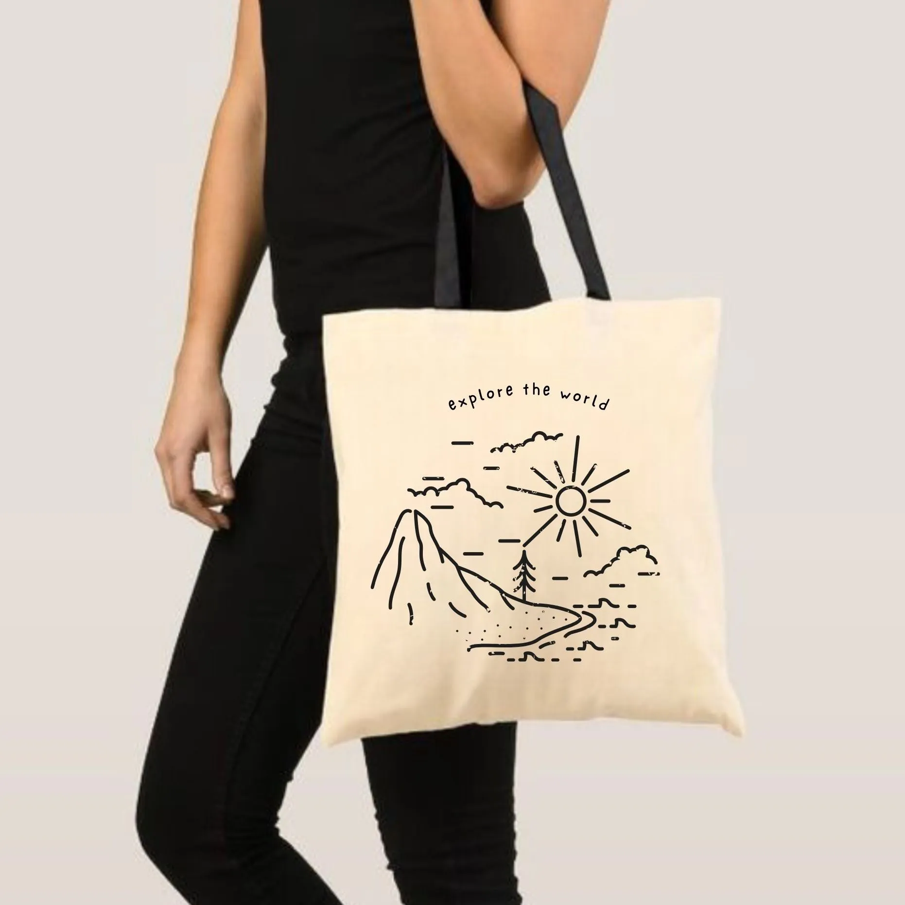 Peach Blossom Women's Cotton Printed Tote Bag With Zipper and Pouch