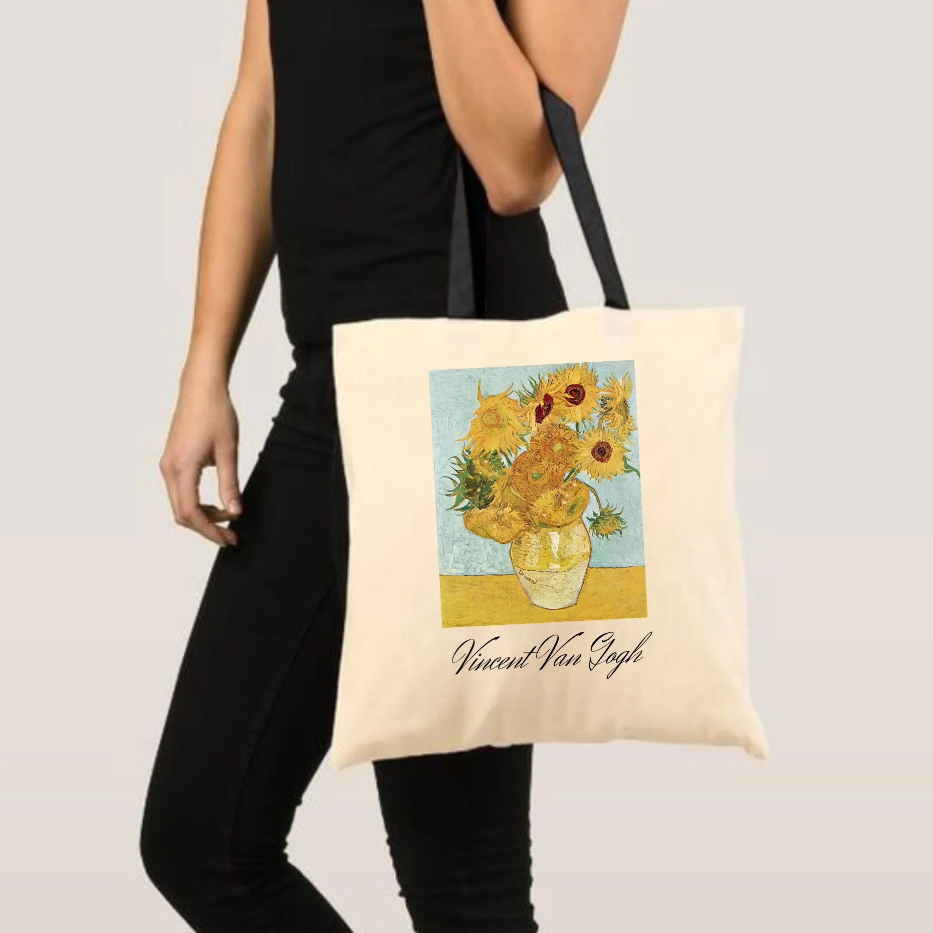 Peach Blossom Women's Cotton Printed Tote Bag With Zipper and Pouch