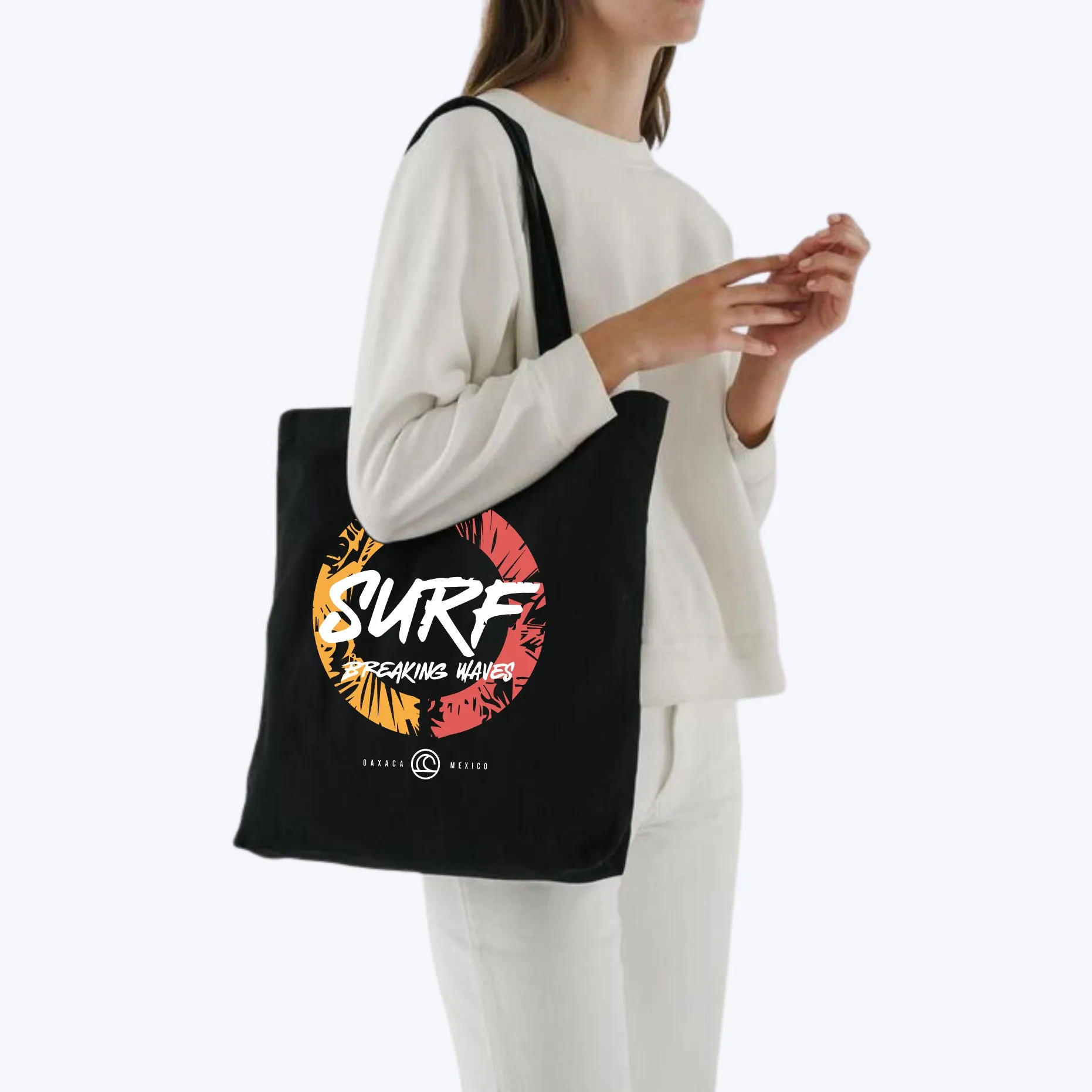 Peach Blossom Women's Cotton Printed Tote Bag With Zipper and Pouch