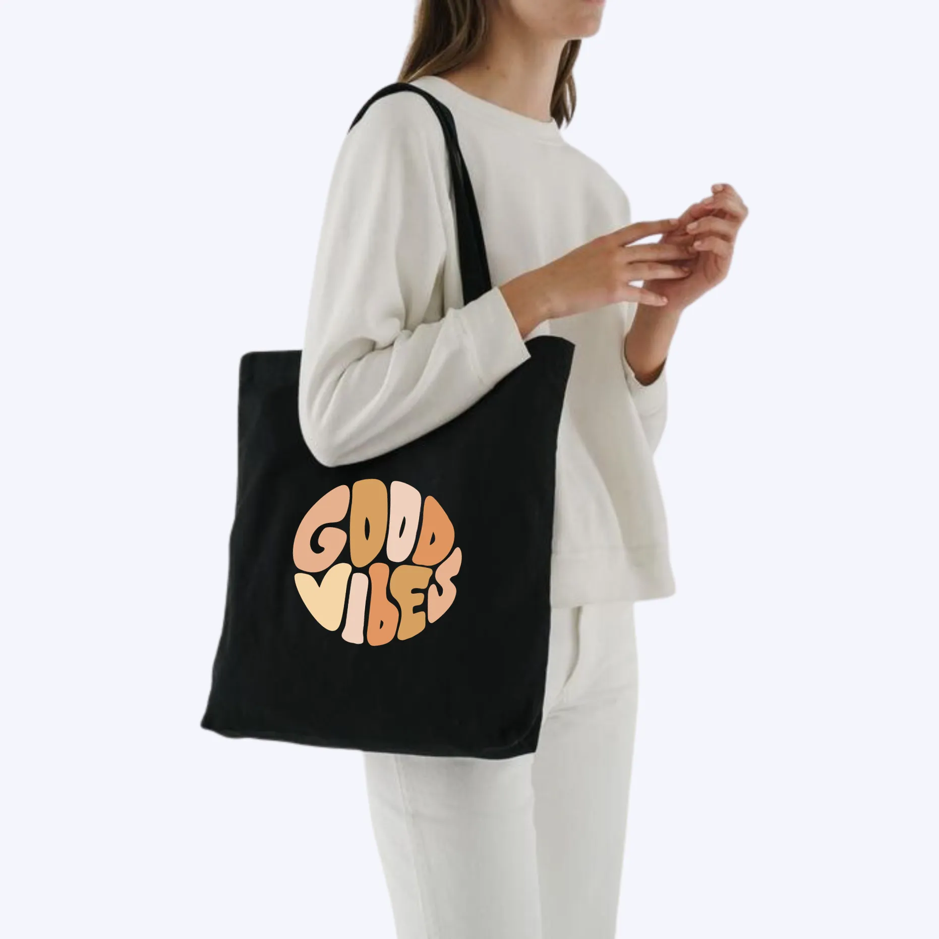 Peach Blossom Women's Cotton Printed Tote Bag With Zipper and Pouch