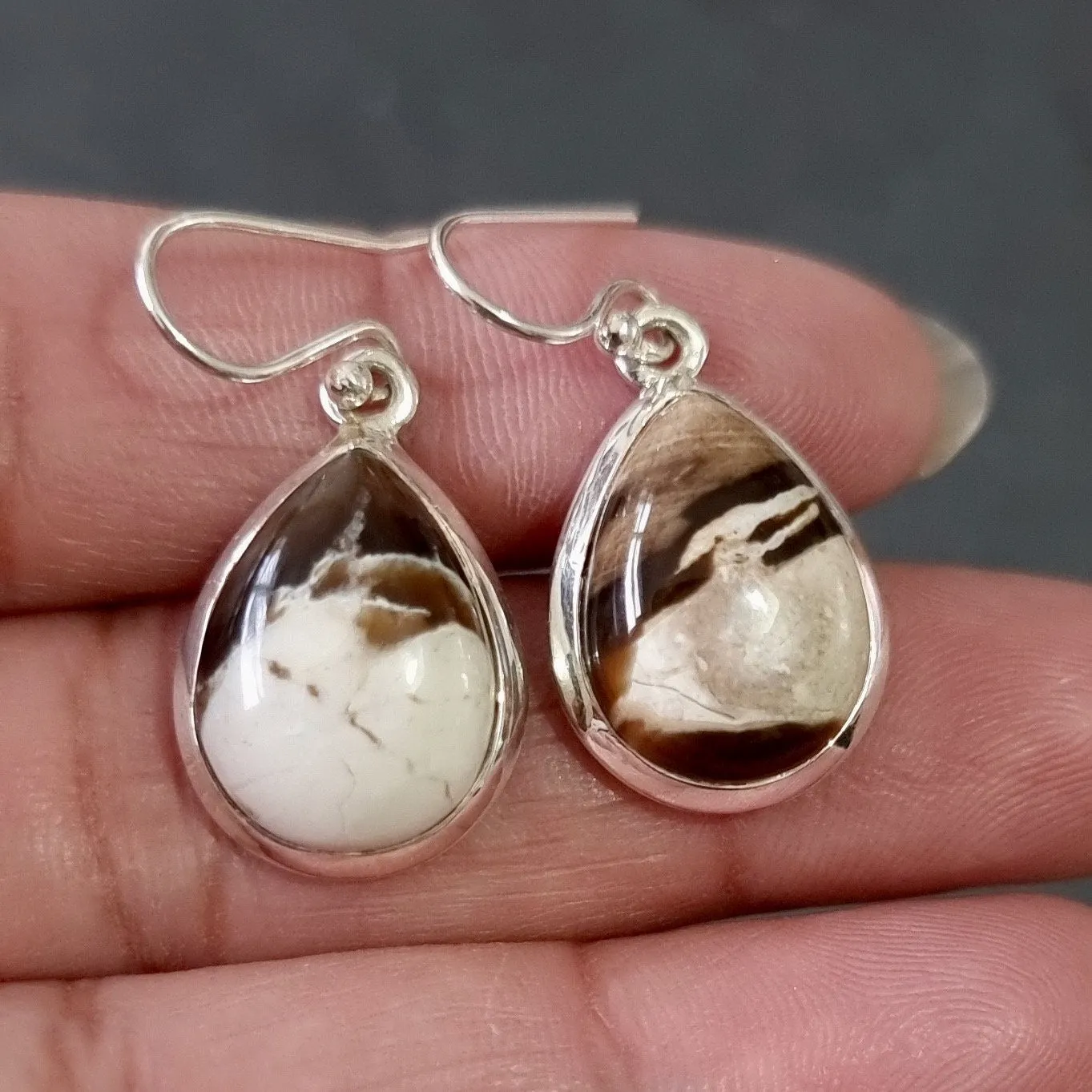 Peanut Wood Jasper Teardrop Earrings, PWE1