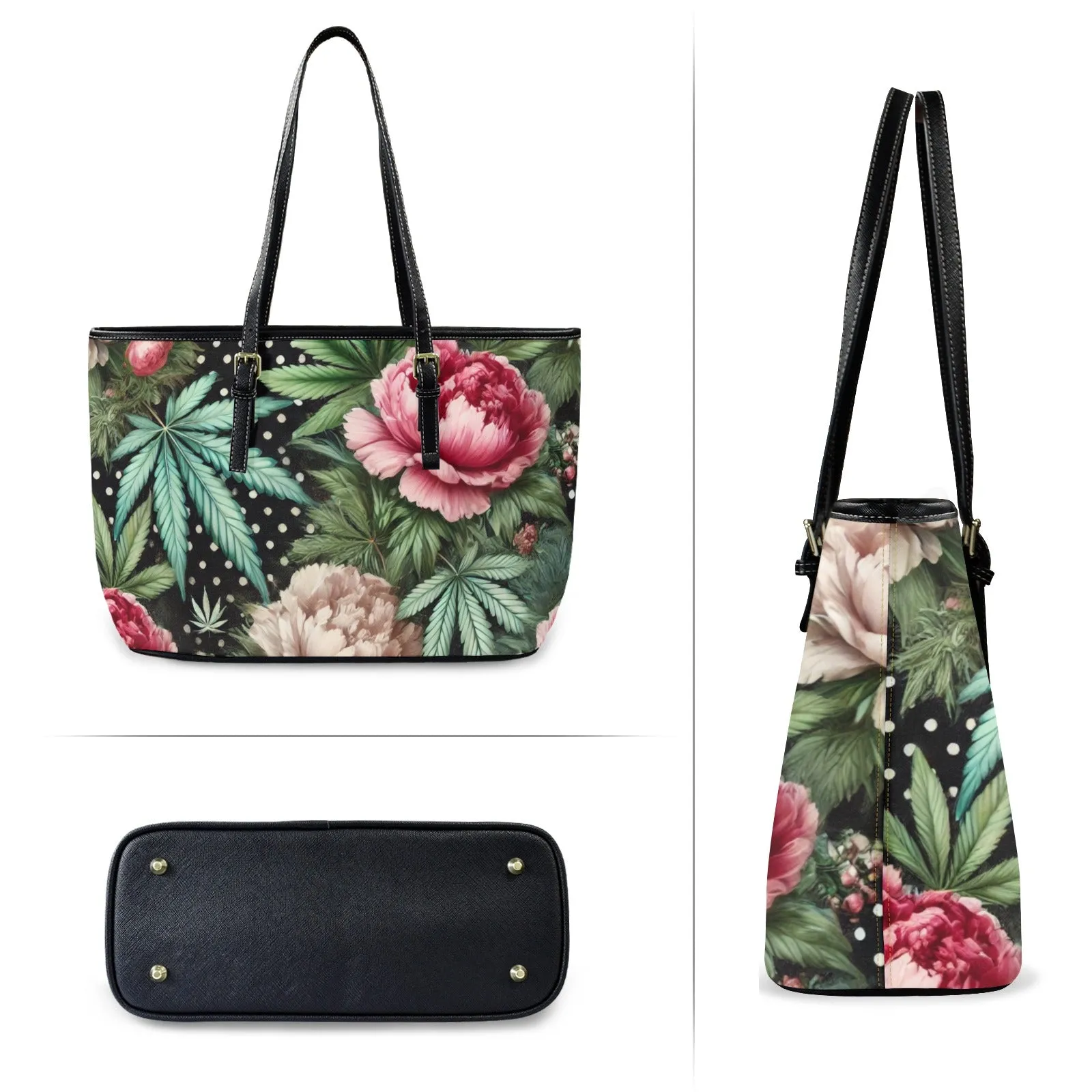 Peony & Pot Leathery Large Tote