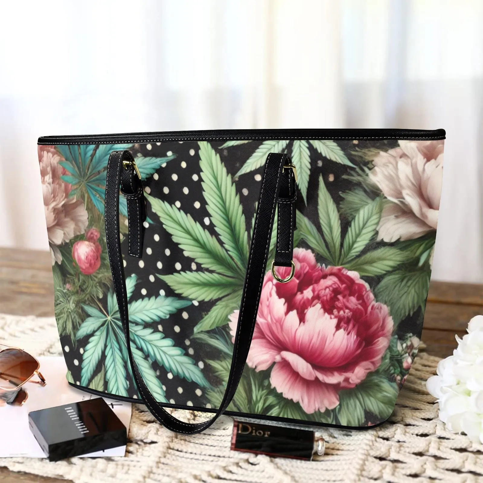 Peony & Pot Leathery Large Tote
