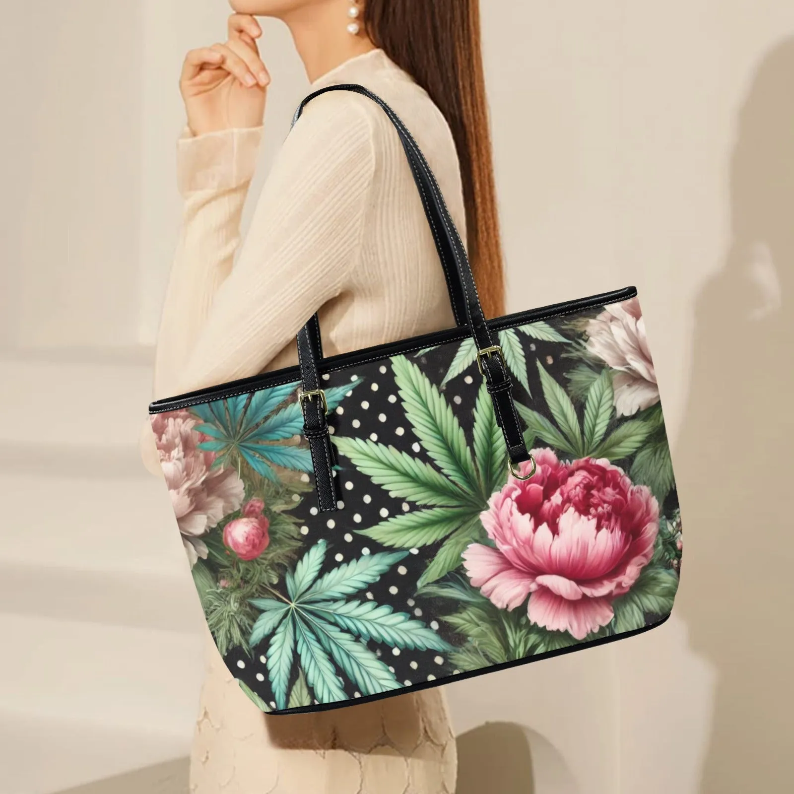 Peony & Pot Leathery Large Tote