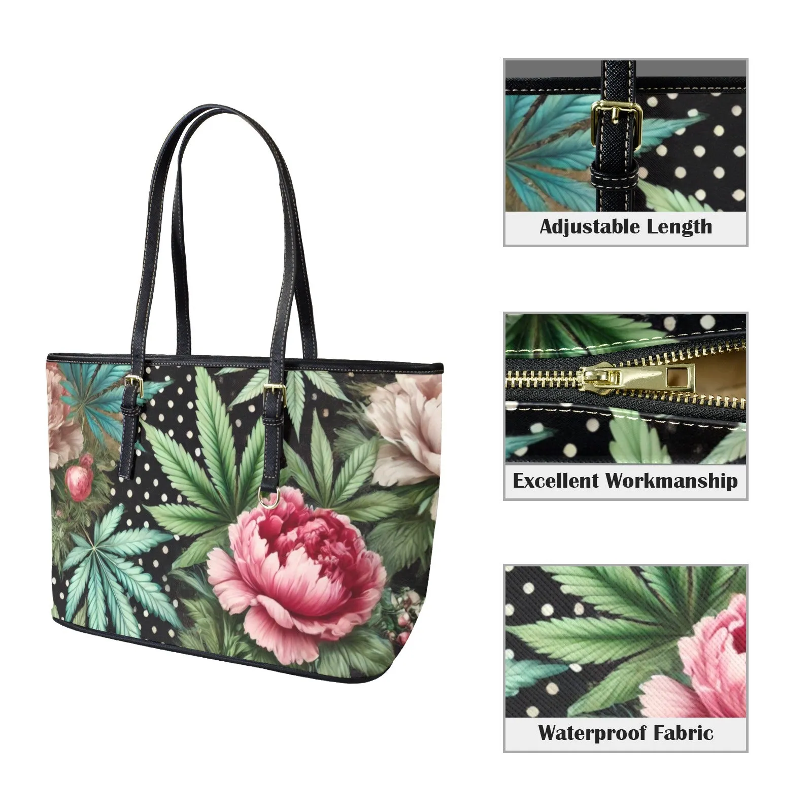 Peony & Pot Leathery Large Tote