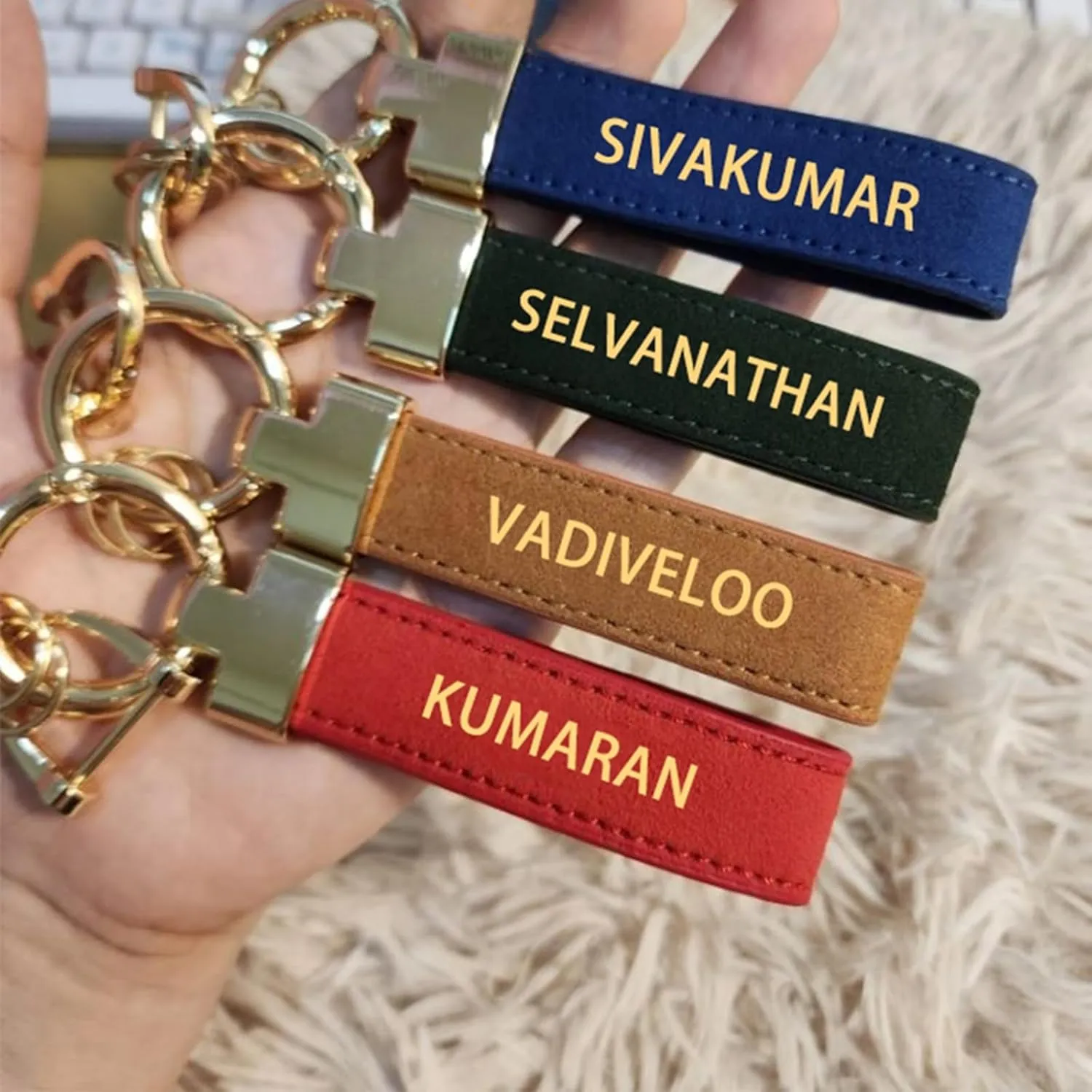 Personalized Leather Keychain Custom Engraved Name Keychain for Birthday Men and Women