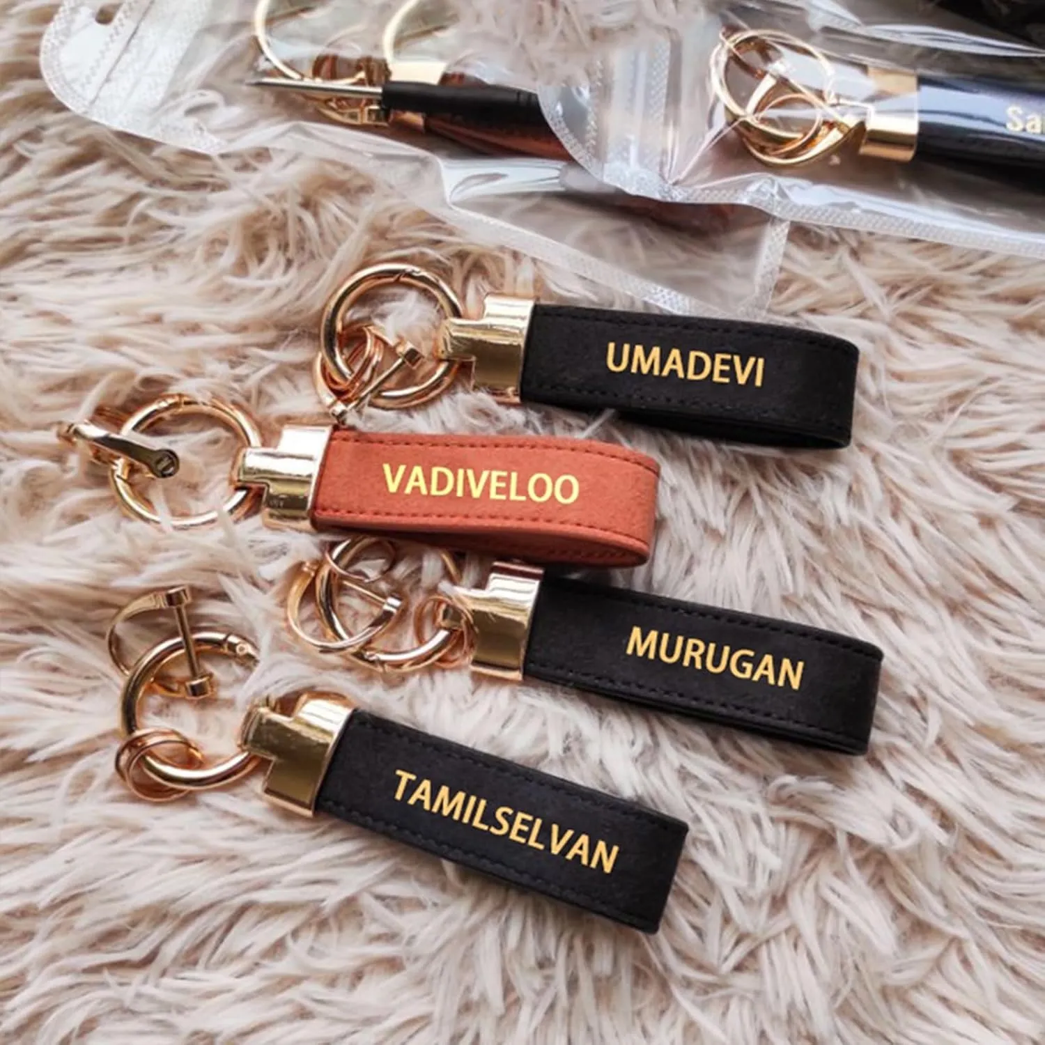 Personalized Leather Keychain Custom Engraved Name Keychain for Birthday Men and Women