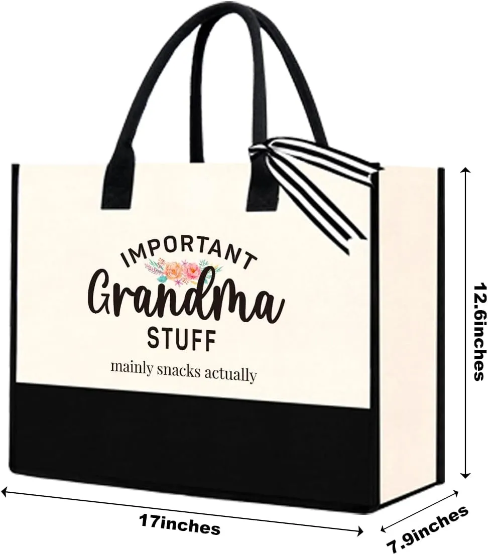 Personalized Mother's Day Xmas Gifts for Mimi Grandma Nana GiGi Granny Mom Memaw Aunt Bride Nurse Important Stuff Tote Bag