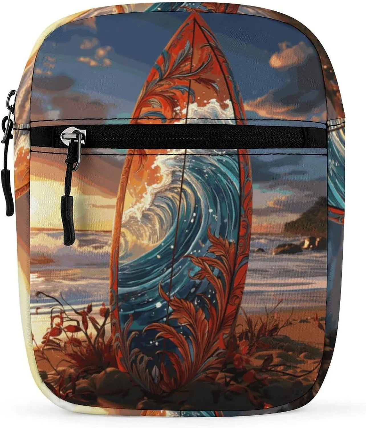 Personalized Small Crossbody Bag Water Resistant Messenger Bags Mini Colorful Surfboard Printing SlingBag For Men Women