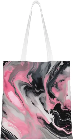Pink Abstract Ink Marble Gray Artistic Print Canvas Tote Bag Reusable Shoulder Shopping Bags For Daily Use Shopping Travel