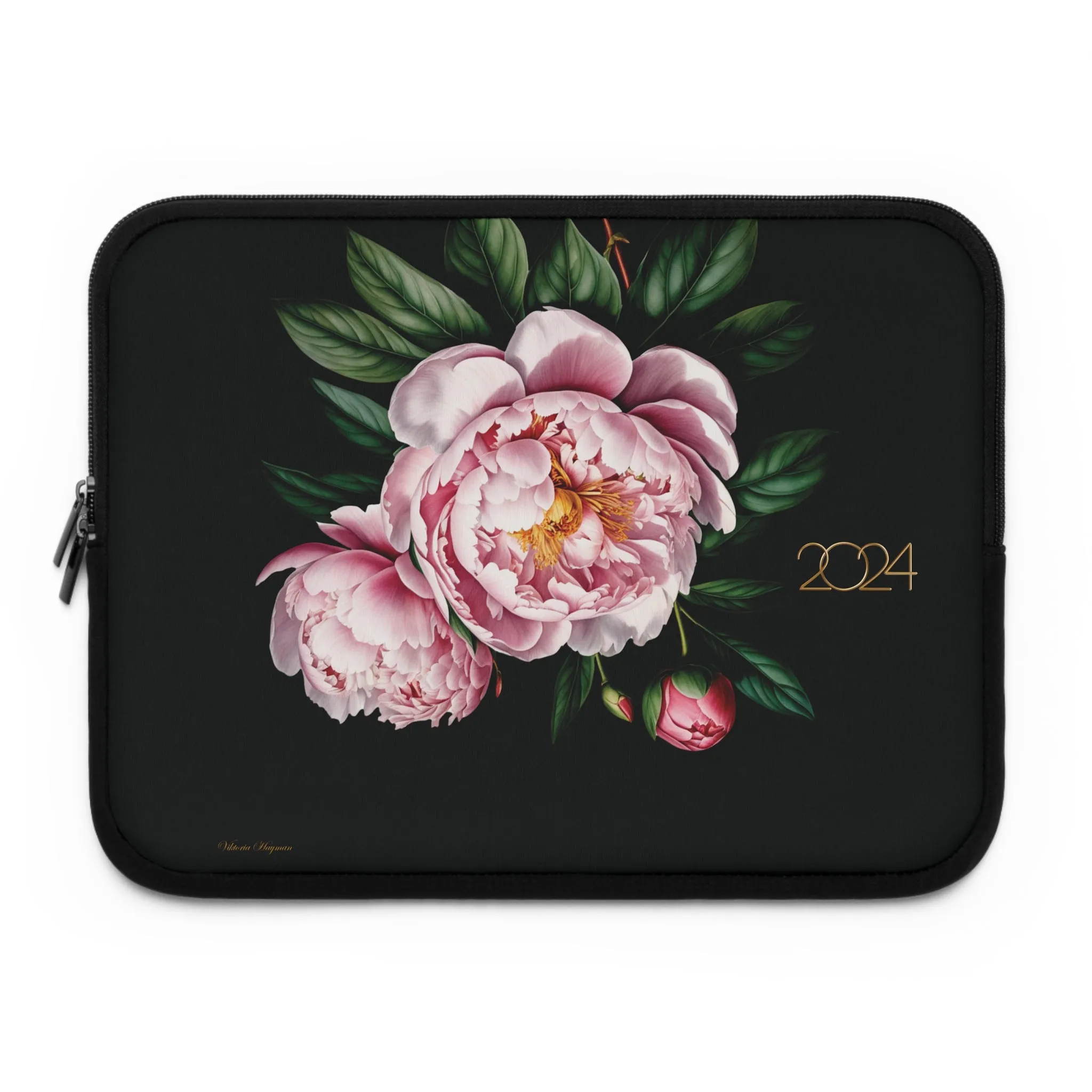 PINK PEONY IN BLOOM 2024 LAPTOP SLEEVE: ELEGANCE IN TRANSIT. NOIR/PINK