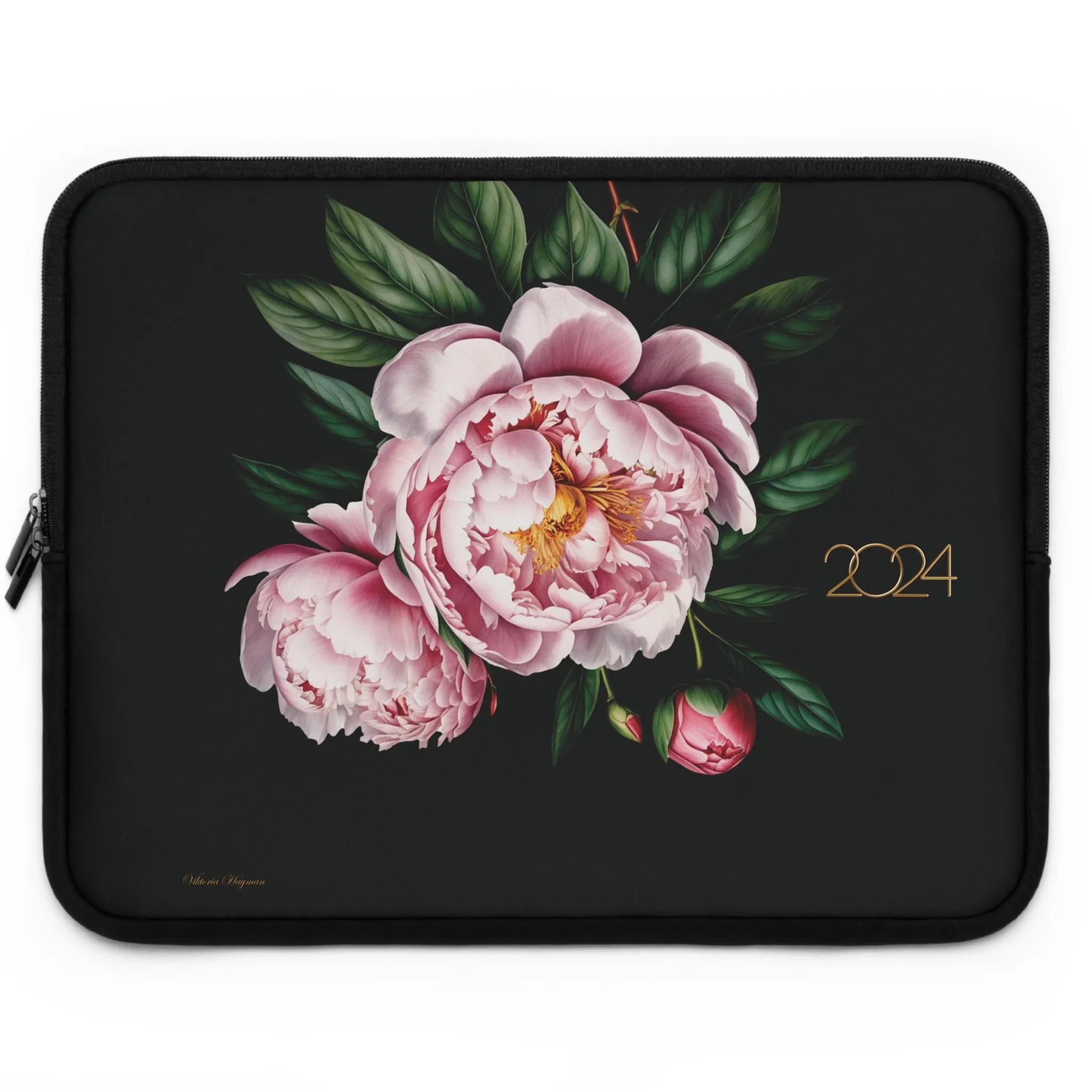 PINK PEONY IN BLOOM 2024 LAPTOP SLEEVE: ELEGANCE IN TRANSIT. NOIR/PINK