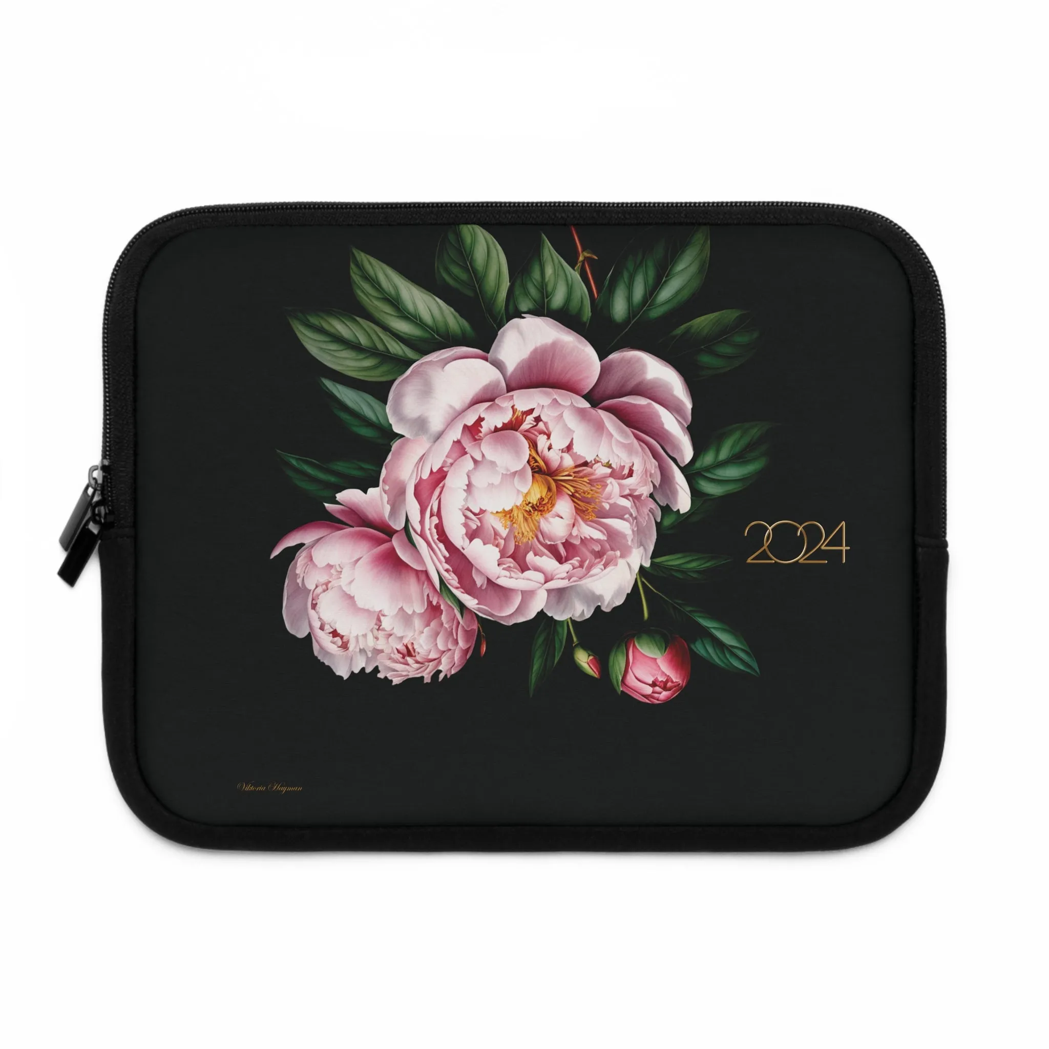 PINK PEONY IN BLOOM 2024 LAPTOP SLEEVE: ELEGANCE IN TRANSIT. NOIR/PINK
