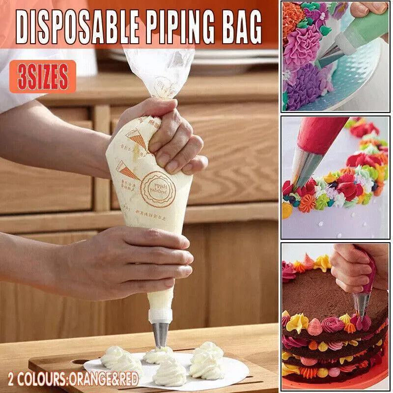 Piping Bags 100/200PCS Plastic Clear Disposable Red/Orange