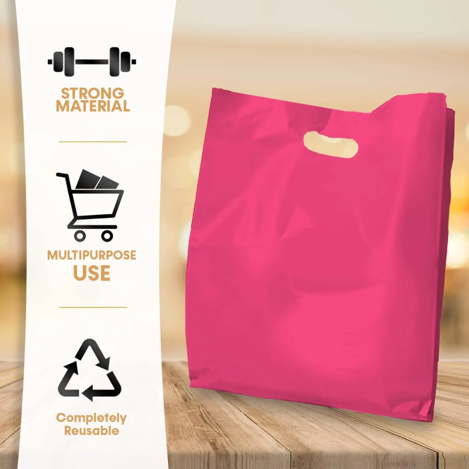 PLASTIC MERCHANDISE STORE BAGS, sizes, 9"x12", 12"x15"& 15x18 and more Retail Bags (Fuchsia, 12" x 15")