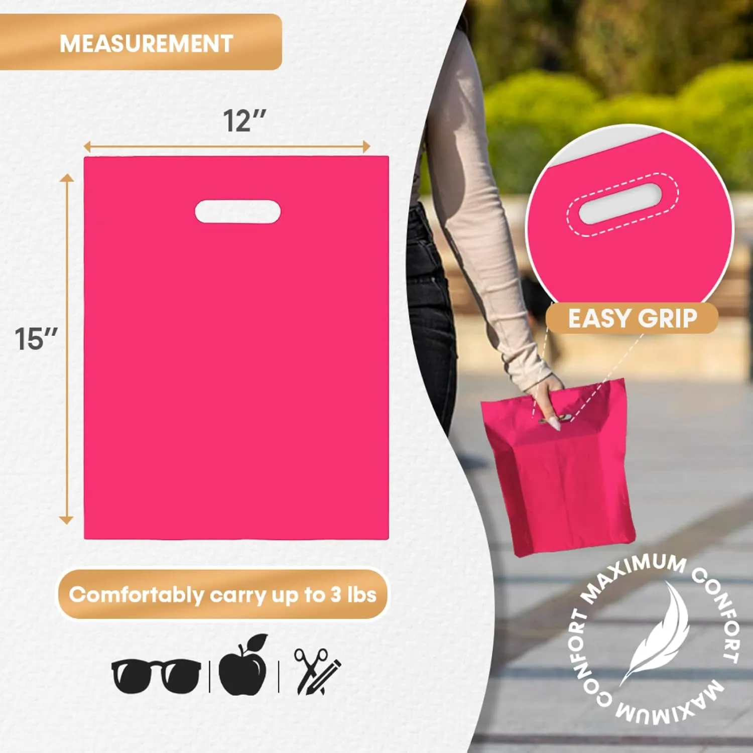 PLASTIC MERCHANDISE STORE BAGS, sizes, 9"x12", 12"x15"& 15x18 and more Retail Bags (Fuchsia, 12" x 15")