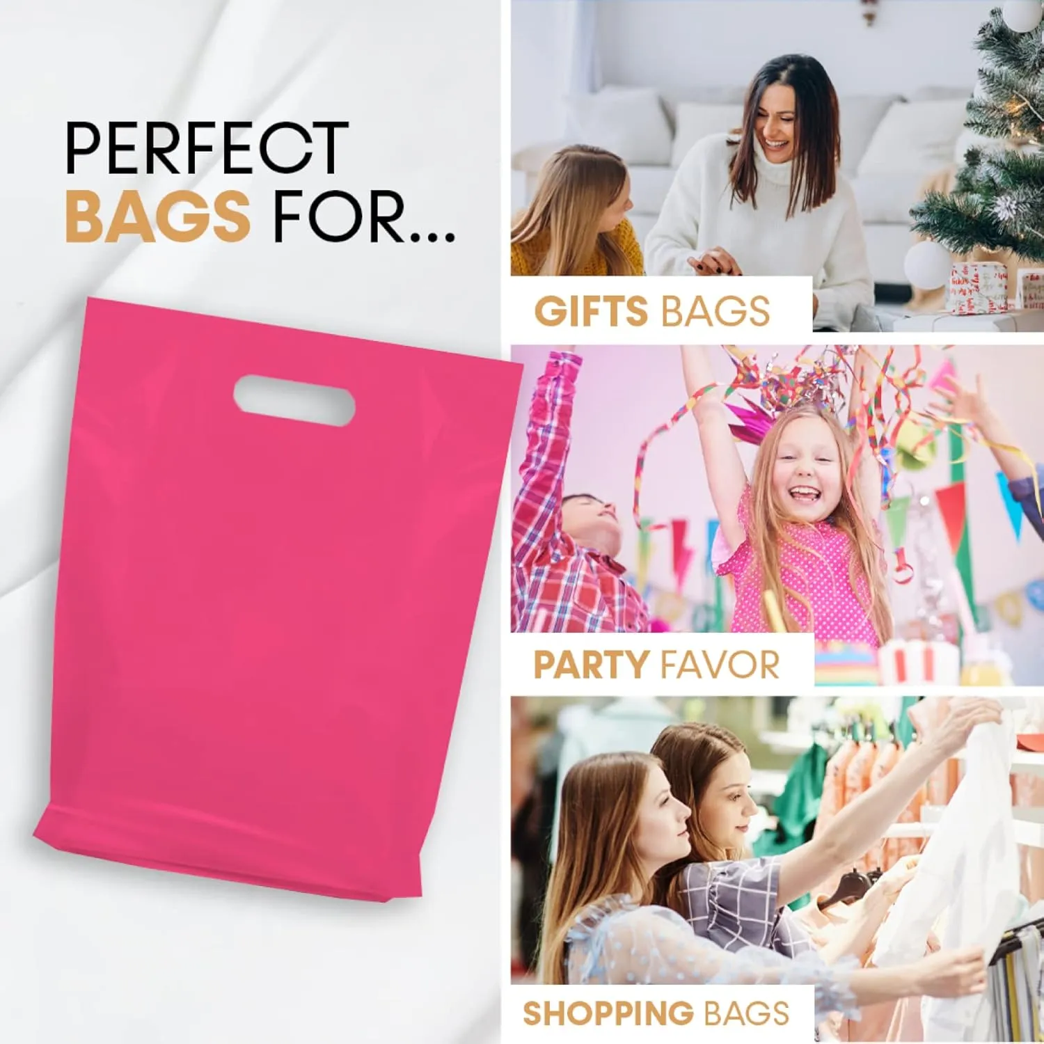 PLASTIC MERCHANDISE STORE BAGS, sizes, 9"x12", 12"x15"& 15x18 and more Retail Bags (Fuchsia, 12" x 15")