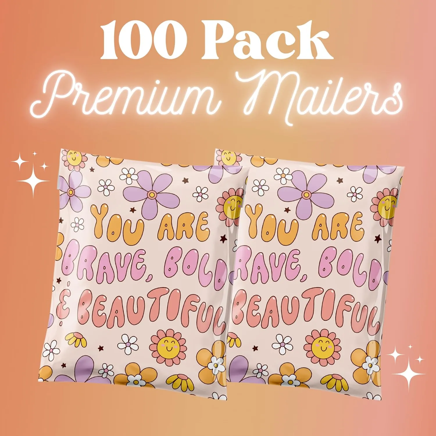 Poly Mailers 10x13 100 Pack, Waterproof & Tear Resistant Mailing Envelopes for Small Business Supplies, Cute Shipping Bags for Clothes & Small Business Bold & Beautiful