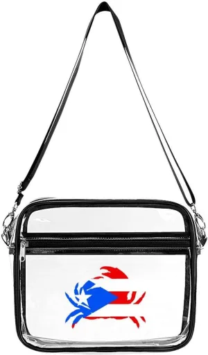 P.R. Crab Puerto.Rico Flag Large Clear Stadium Bag Clear Mini Messenger Bags with 2 Compartments Crossbody Bag