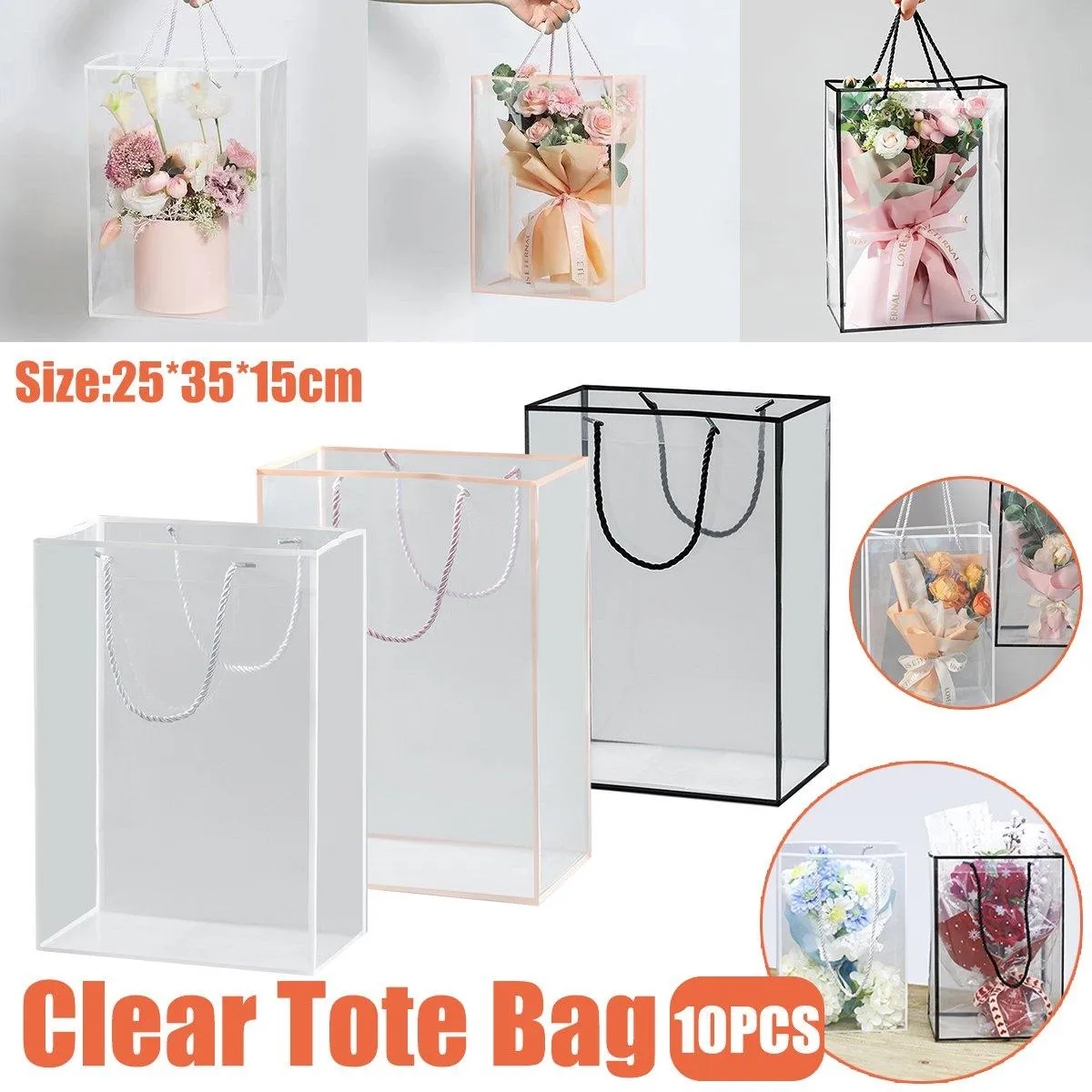 Premium PVC Clear Tote Bags Gift Packaging 10PCS