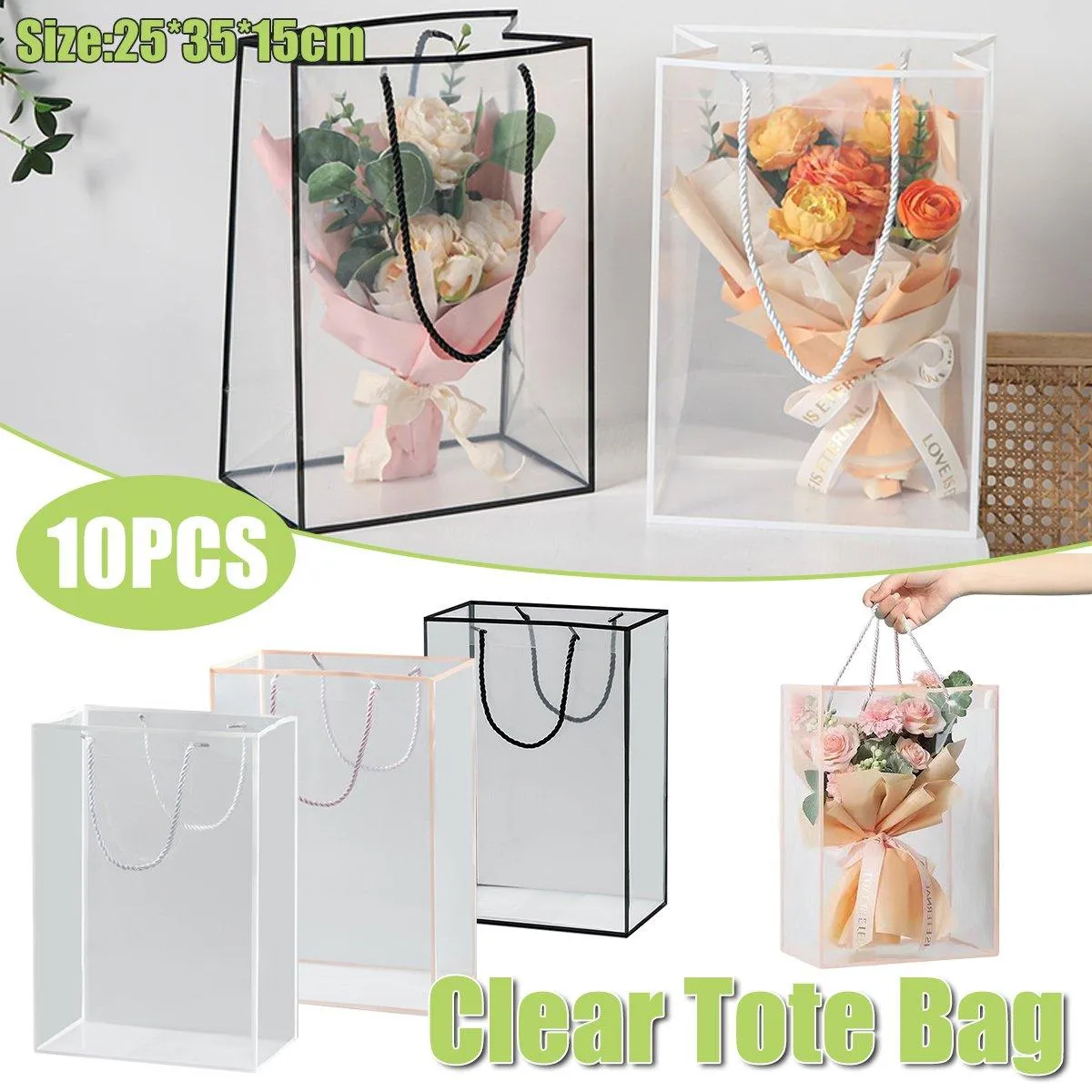 Premium PVC Clear Tote Bags Gift Packaging 10PCS