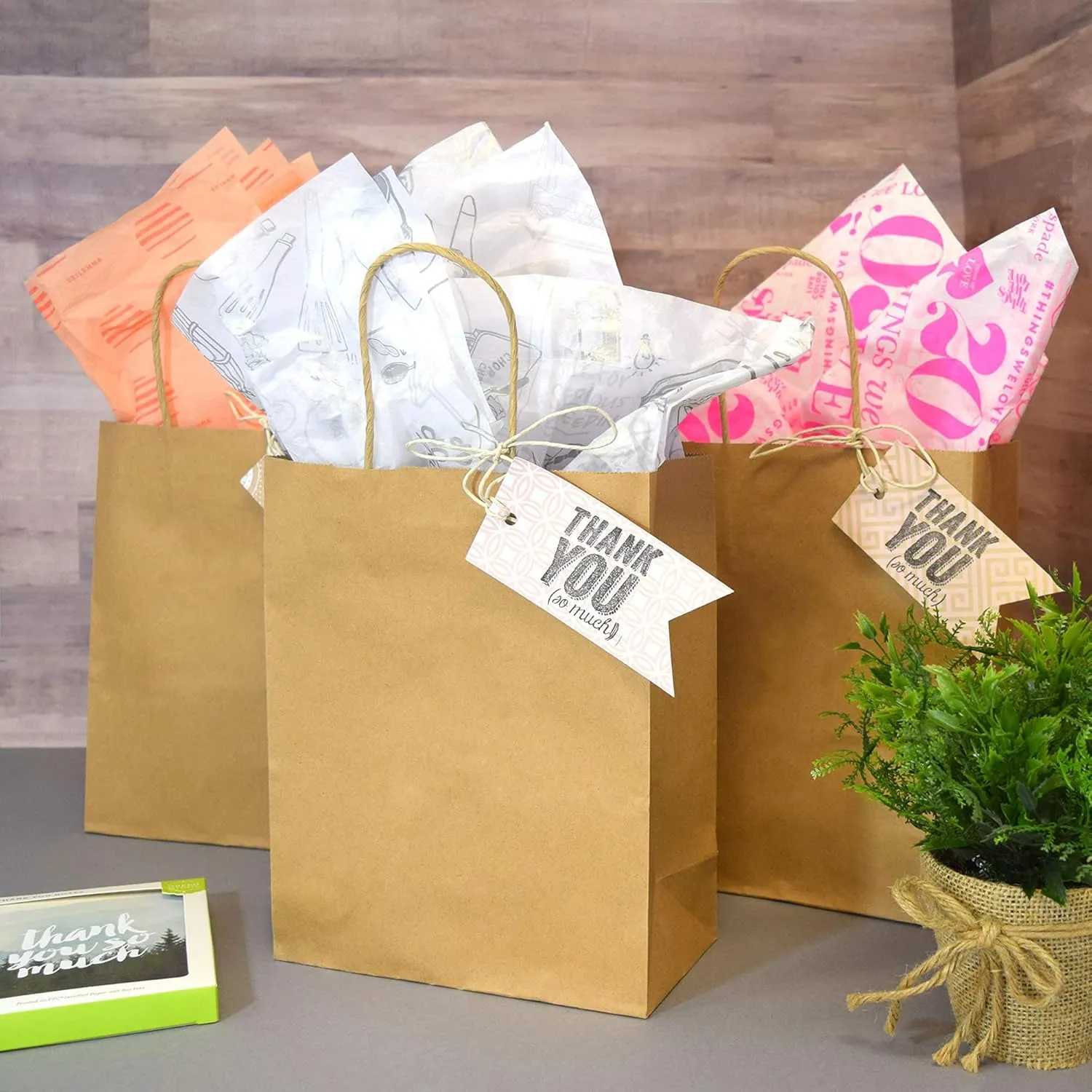Prime Line Packaging Brown Paper Bags with Handles, Kraft Gift for Small Business, Shopping, Retail Store, Boutique, Christmas, Bulk, 8x4x10, 100 Pack