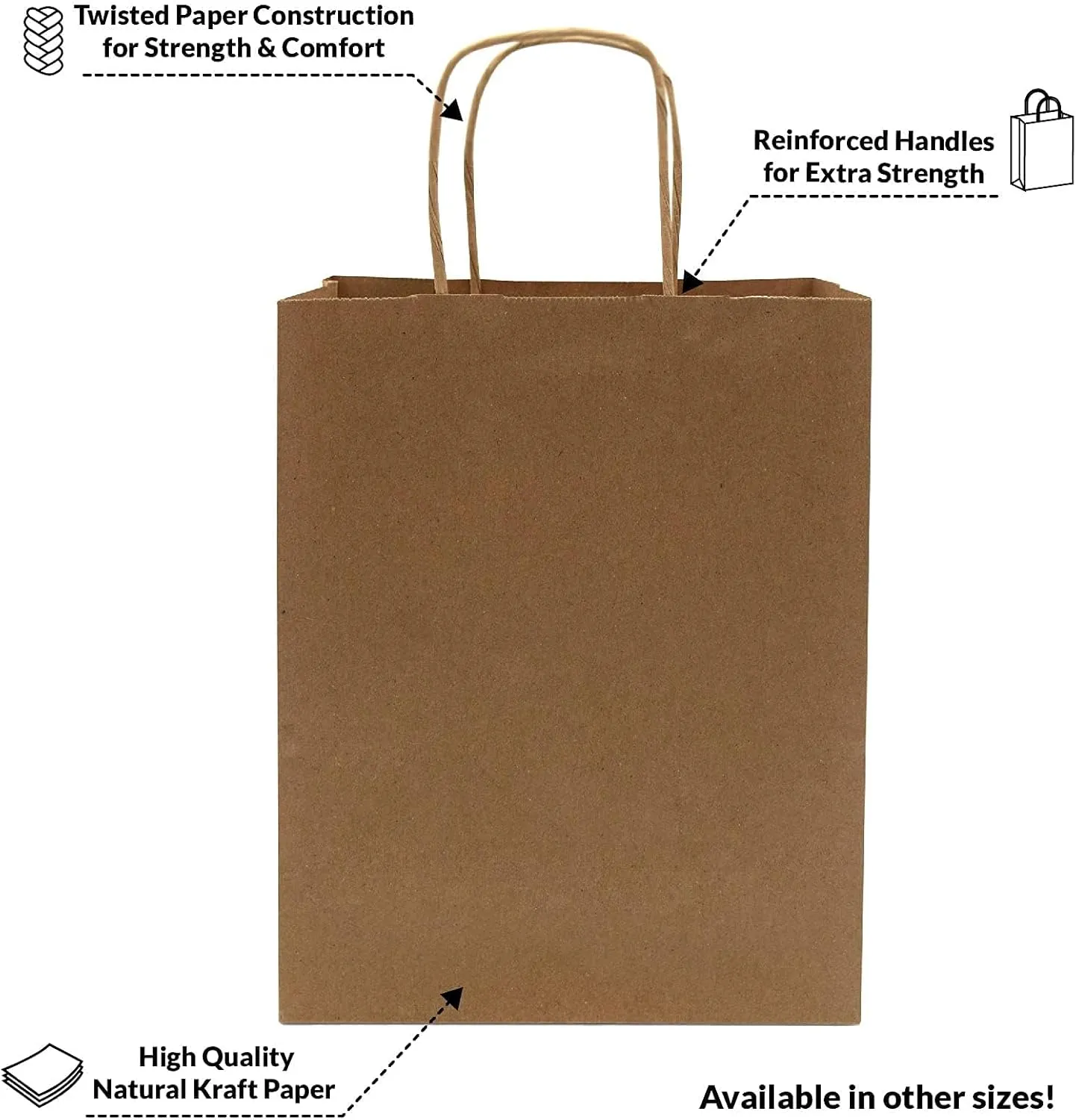 Prime Line Packaging Brown Paper Bags with Handles, Kraft Gift for Small Business, Shopping, Retail Store, Boutique, Christmas, Bulk, 8x4x10, 100 Pack