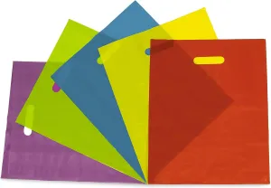 Prime Line Packaging Colored Plastic Gift Bags with Handles, 1.25 Mil Die Cut, For Small Business, Party Favor, Goodie, Shopping, Bulk, 12x15 100 Pack